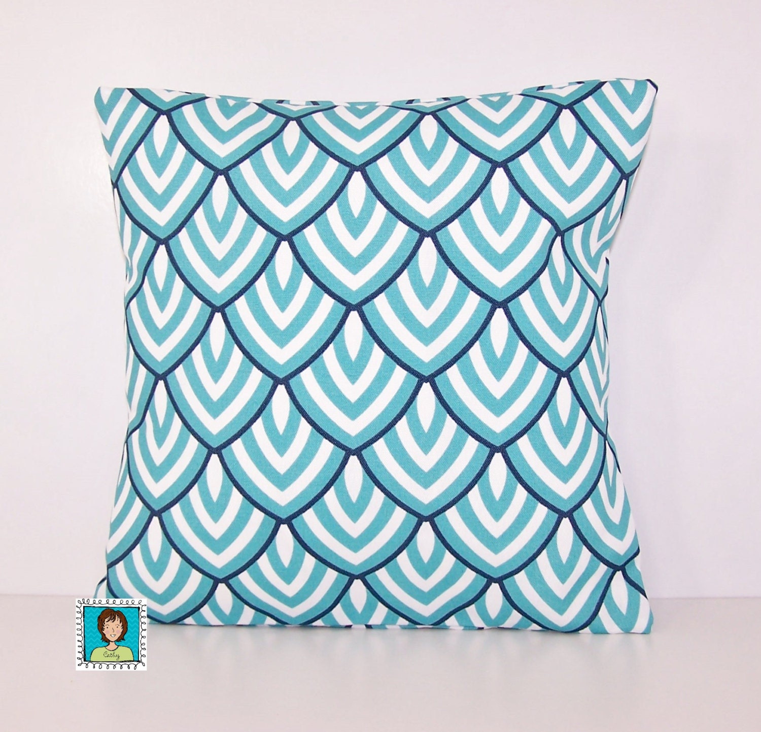 Navy and Turquoise Outdoor Pillow Dark Blue PILLOW Lumbar