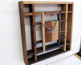Wooden Wall Clock, Large Clock, Square Clock, Reclaimed Wood Furniture, Modern Clock, Sacred Geometry Art, Unique Home Clock, Steampunk Art