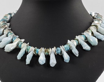 Blue sodalite necklace handmade beadwork semi by FlorenceJewelshop