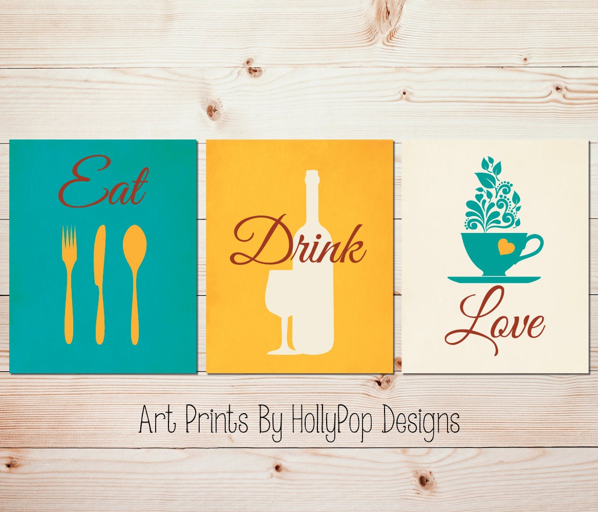 Modern Kitchen Art Prints Teal Kitchen Decor Eat Drink Love
