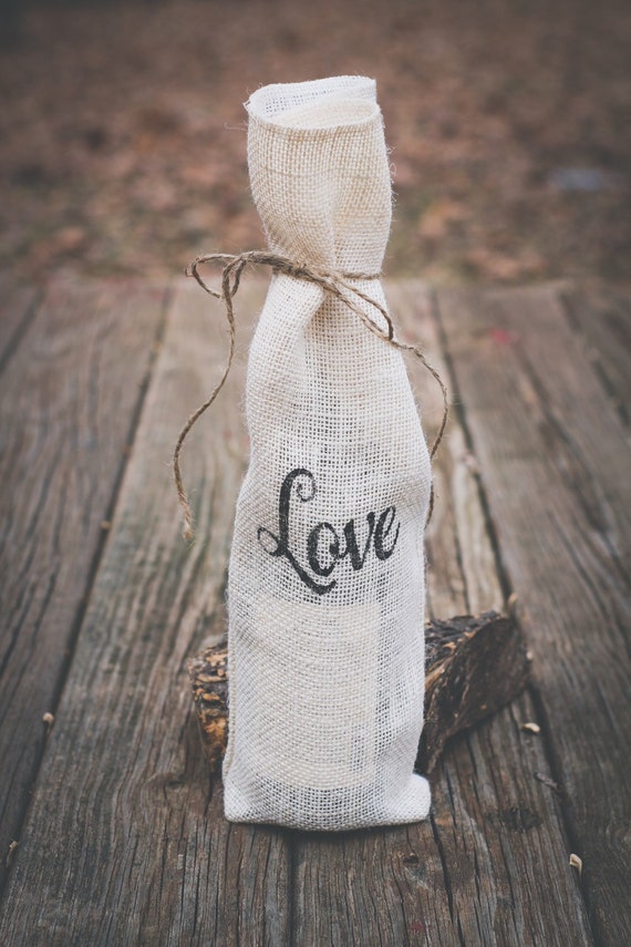Burlap Wine Gift Bag Wine Gift Bag LOVE Wine by janes2daughters