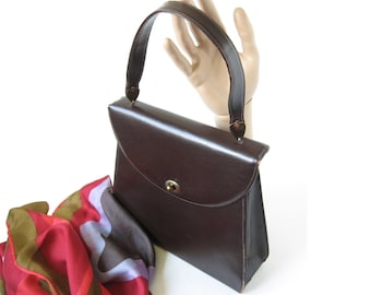 Brown Leather Purse Kelly Bag Vintage Handbag Mid Century Purse Brown Handbag 1960s Handbag Retro Handbag Top Handle Bag