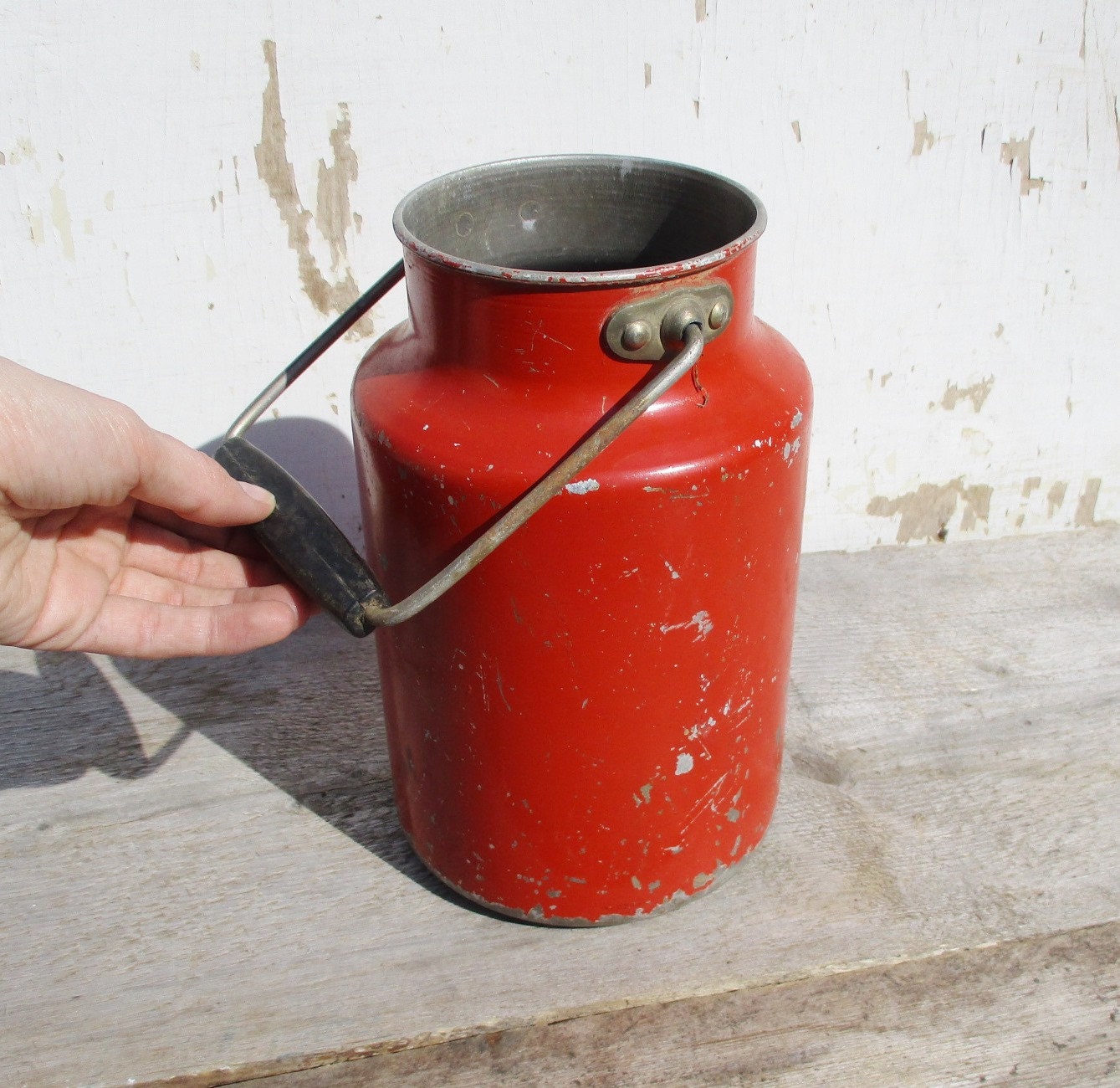 Aluminum Milk Pail Vintage Red Milk Can Garden Decor Large