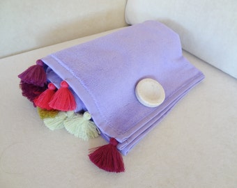Traditional Turkish Towels, Lilac Velvet Towel, Tassel Towels, Multicolored Tassel, Bridesmaid Gifts, spa,beach towels, Gift for Her