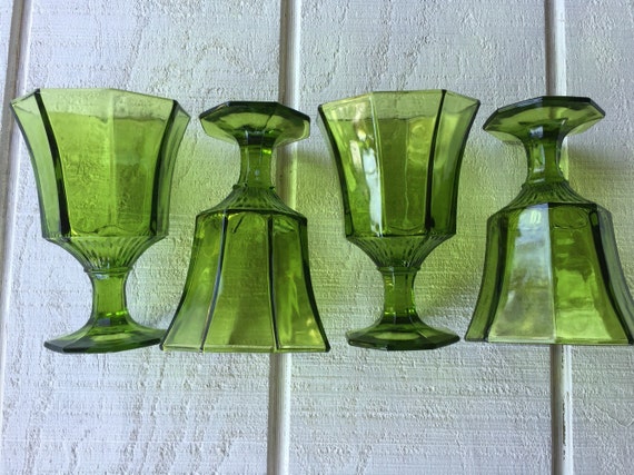 Mid century bar cart glasses vintage green Water goblets wine