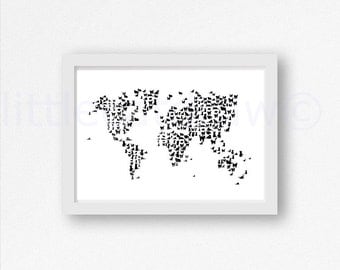 Cat Print Cat Map Art Print World Map Watercolor Cat Art Black Cat Watercolor Painting Print Map Wall Art Cat Lover Art Wall Decor