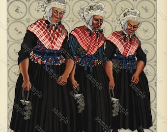 Original Antique print Costumes of Netherlands - Large print - Gorgeous lovely gift idea! Limited Edition 400 copy out of 520's