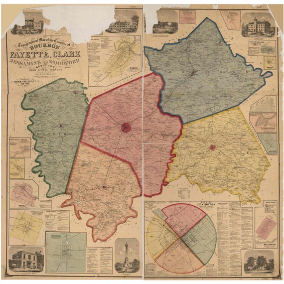 Bourbon Fayette & Clark Counties Kentucky 1861 Wall by Oldmap