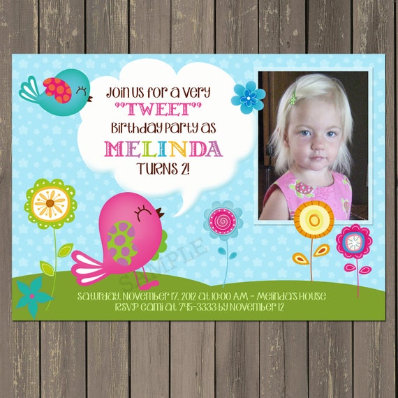 Bird Birthday Invitation, Birds and Flowers Birthday Party Invite, Girls Spring Party Invitation, 1st, 2nd, 3rd, printable or Printed Il_570xn