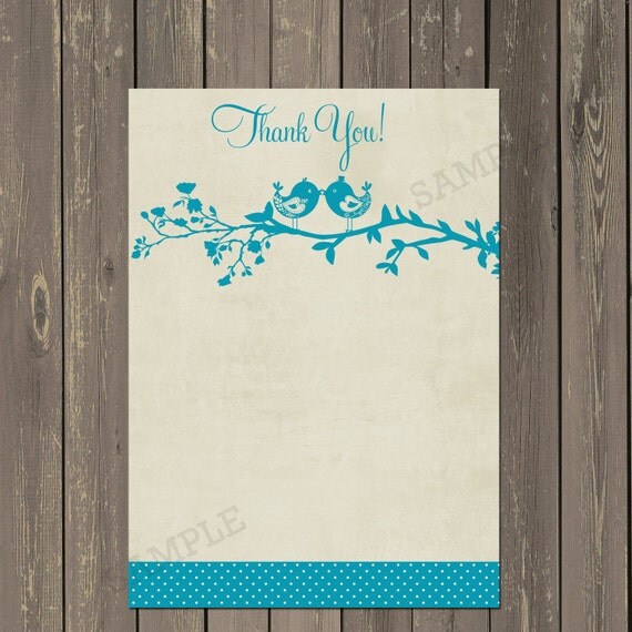 Lovebirds Bridal Shower Thank You, Bird Bridal Shower Thank you Cards in Teal or Red, Instant Download Il_570xn