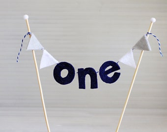 1st Birthday Cake Bunting - One Felt Pennant Cake Bunting - First Birthday Cake Topper - Customize