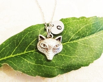 FOX NECKLACE - personalized with initial charm - choice of chains - animal charm necklace