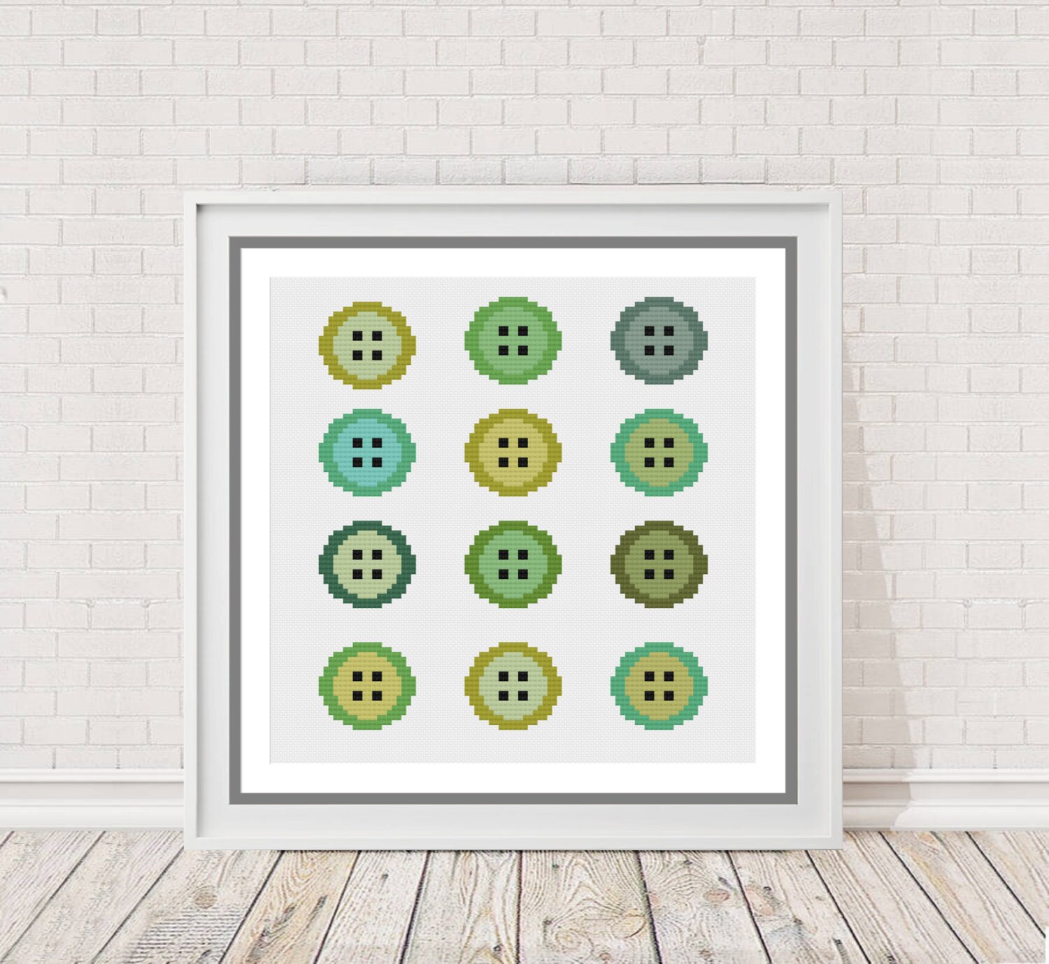Modern Cross Stitch Chart Green Buttons by PeppermintPurple