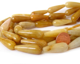 15" 30mm Natural Yellow Color Jade PLAIN round teardrop drop polished Beads gemstone - PICK Half / Full Strand