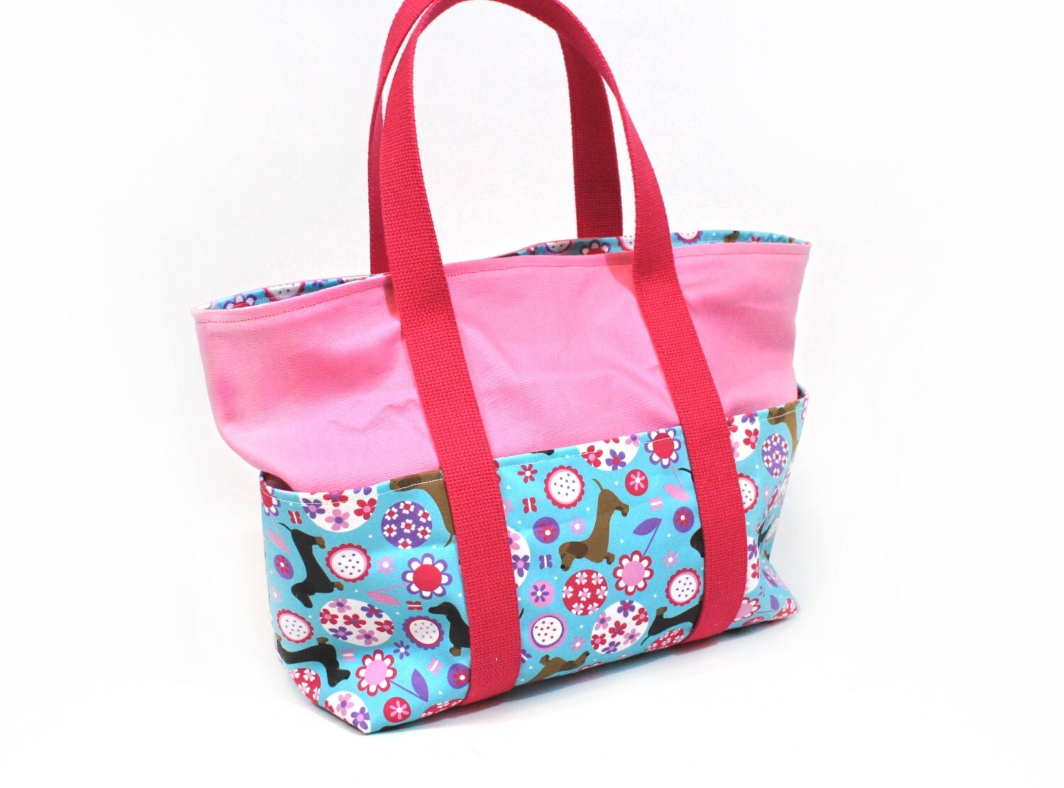 Dachshund beach bag tote bag carry anything bag with zipper