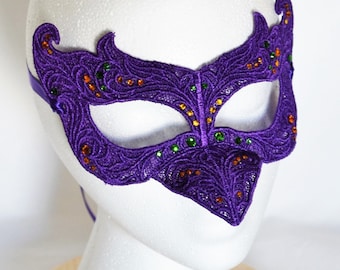 Purple Raven Embroidered Lace Mask