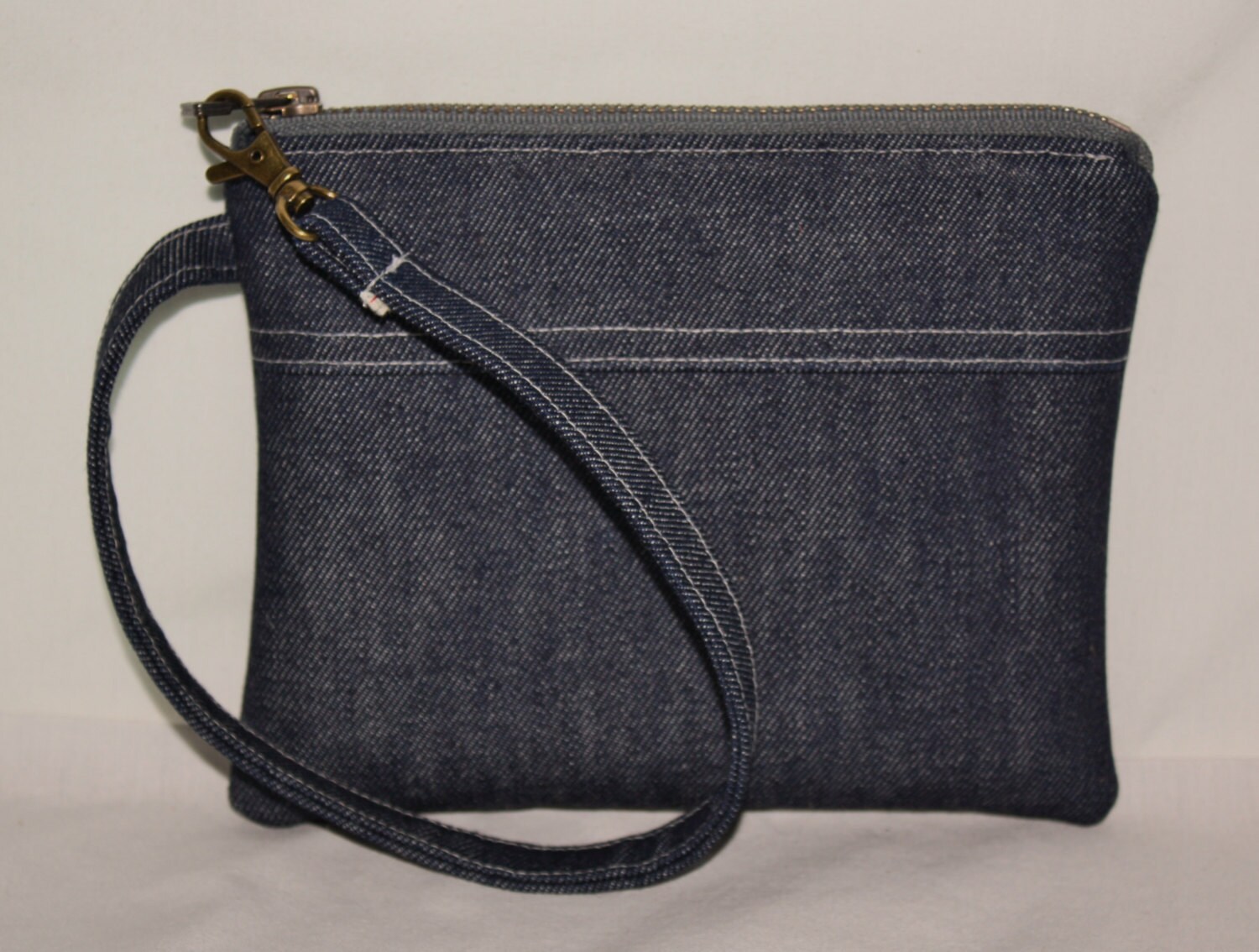 Denim Wristlet Clutch 7.5 x 6 Inches with Calico Lining