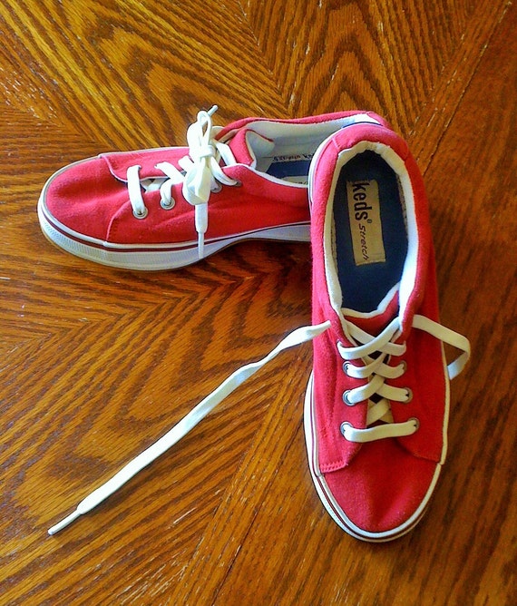 Women's Red Keds Stretch Sneakers Lace Up by OldFarmhouseVintage