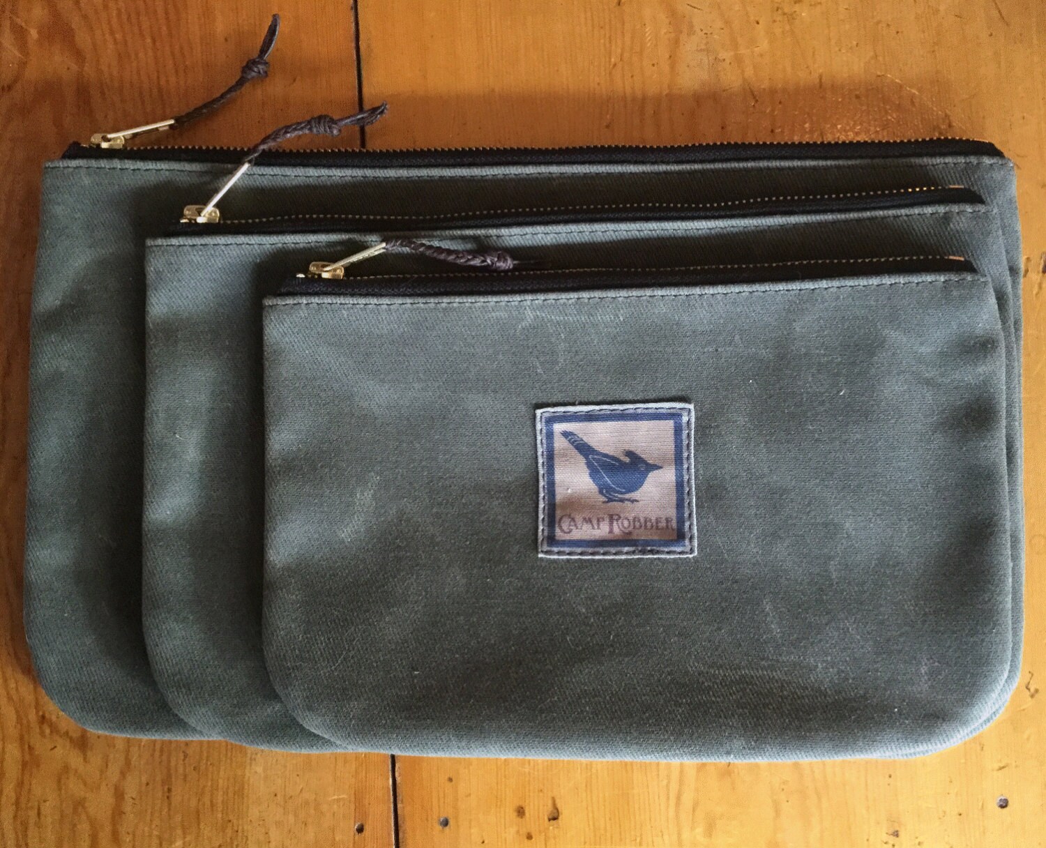 MEDIUM waxed canvas zipper pouch with DeHavilland by CampRobber