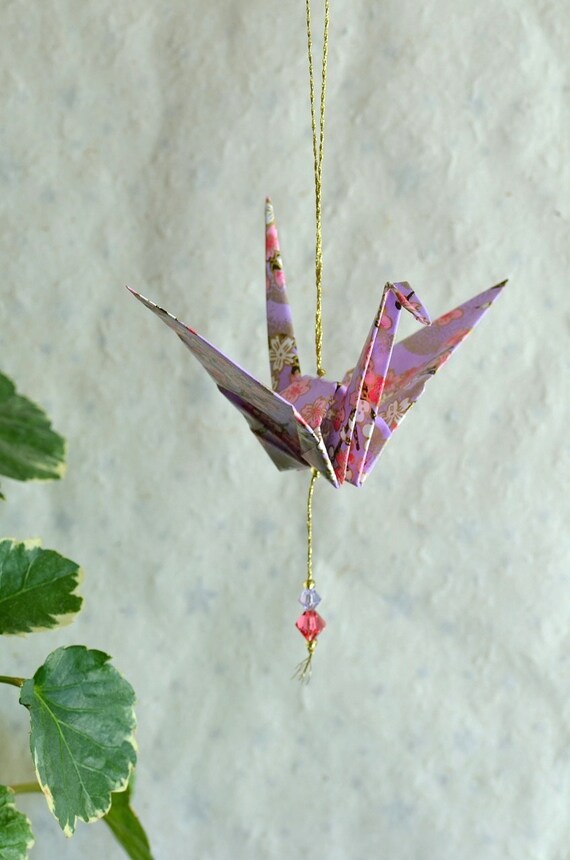 origami japan flowers Ornament  with Japanese Crane paper Lilac Hanging Origami flowers