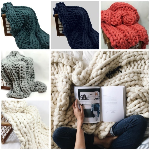 Super Chunky Blanket 30x50 Pure Merino Wool chunky knit