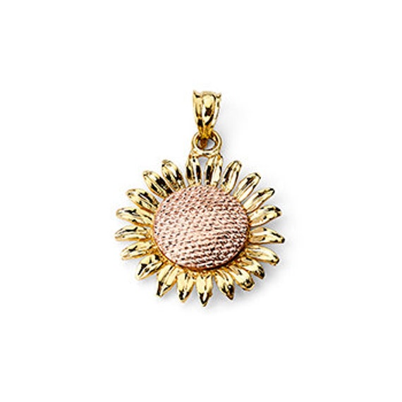 14k solid yellow and rose gold sunflower pendant. sunflower
