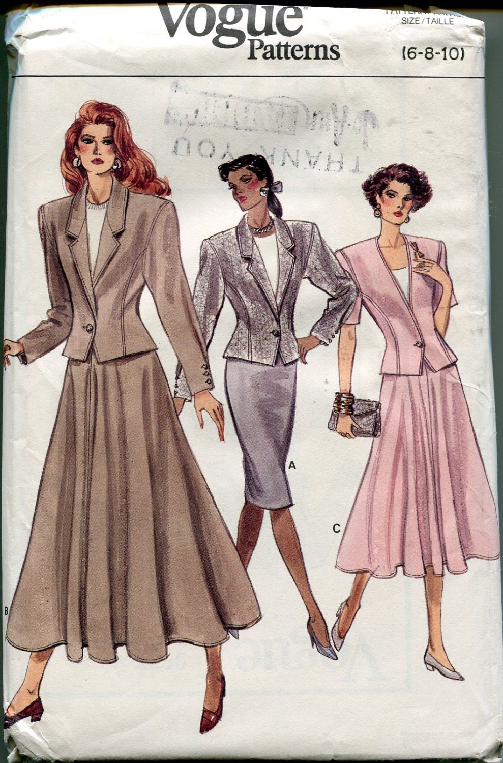 1980s Vogue Suit Pattern Skirt Jacket Vogue 9977 Vintage