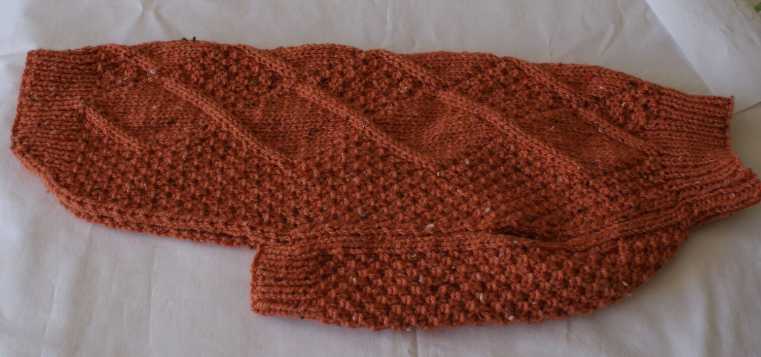 Hand Knitted Aran Dog Jumper Dog Sweater Ginger Flecked with