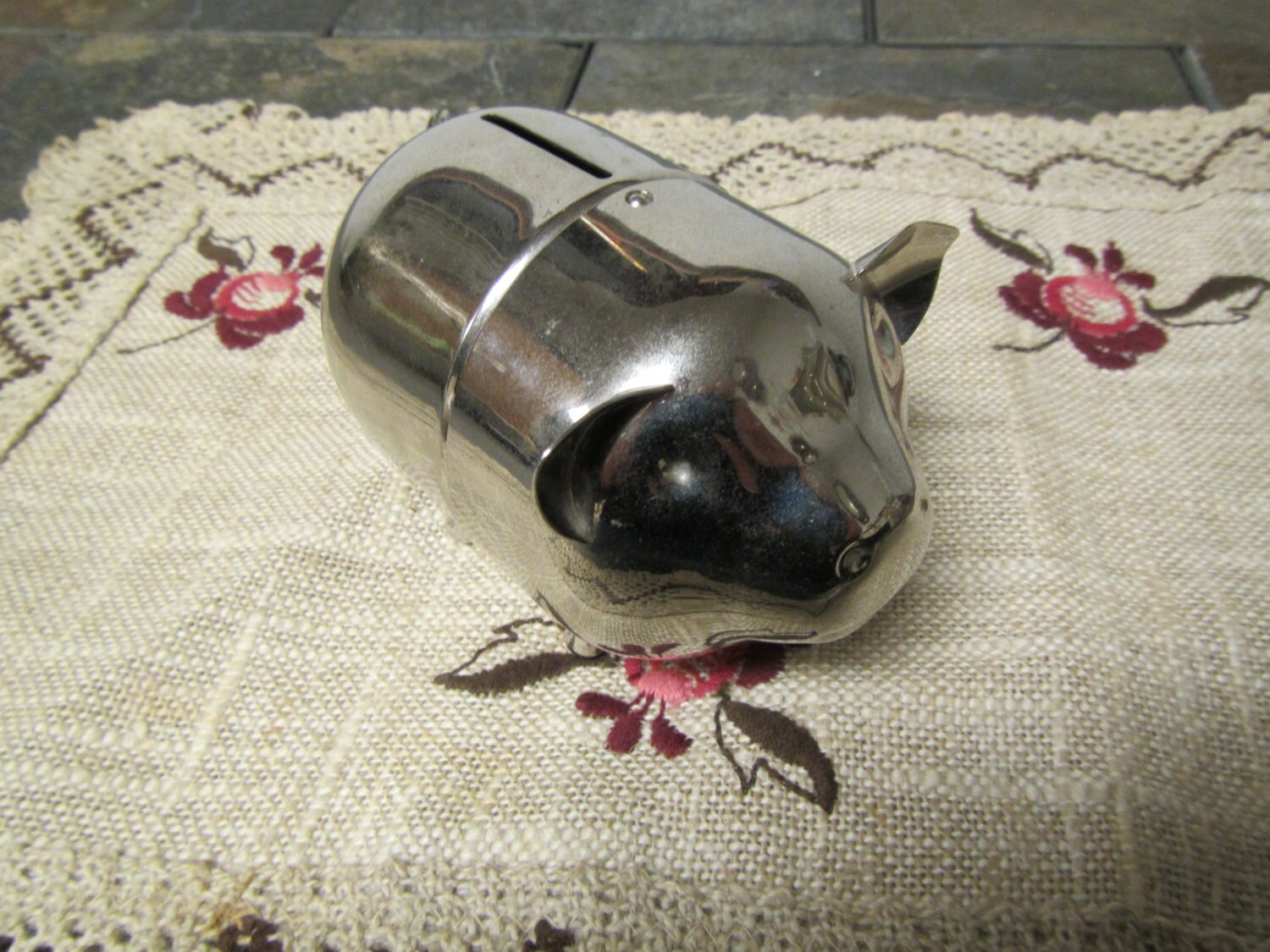 vintage Silver plated Metal RAIMOND PIGGY BANK