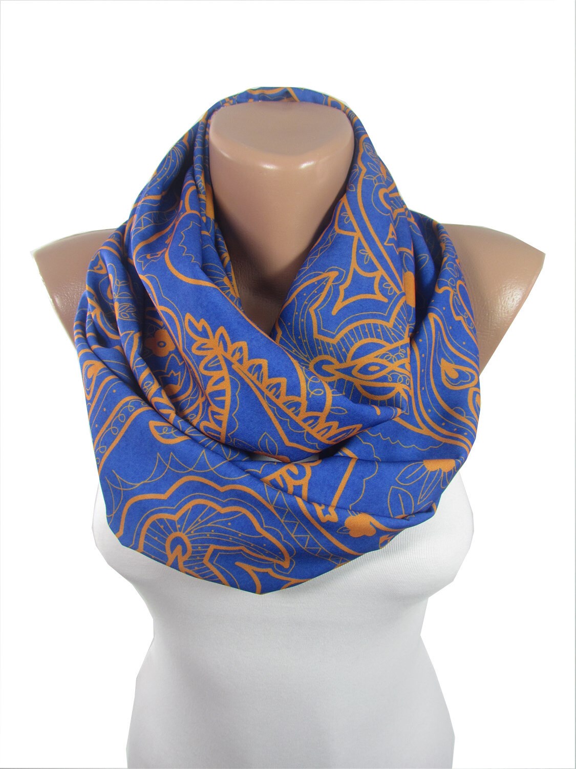 Paisley Scarf Infinity Scarf Blue Orange Scarf Mothers Day