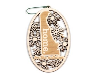 Engraved Delaware Wood Christmas Ornament