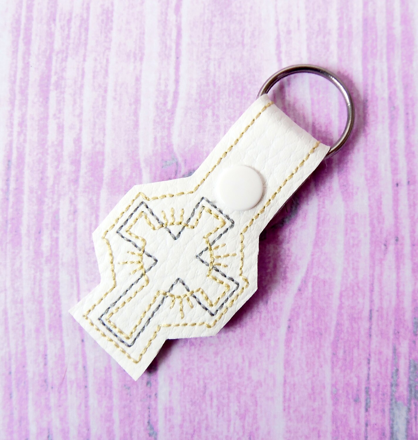 Cross Key Fob machine embroidery design ITH. In the hoop design