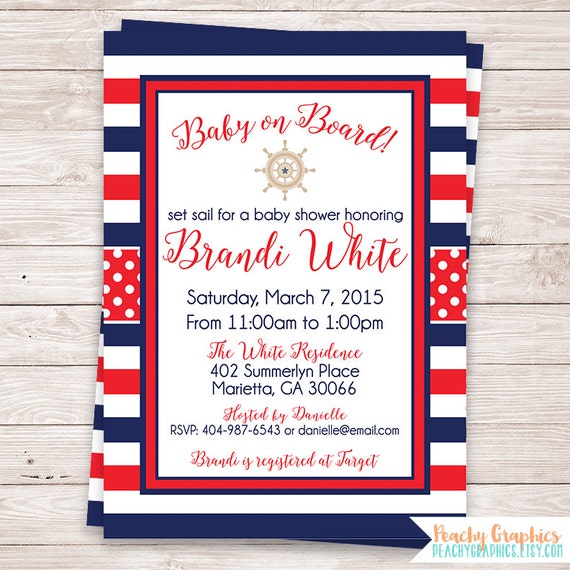 Nautical Baby Shower Invitation Baby On Board Baby Girl