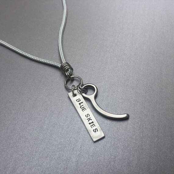 Skydive Closing Pin Necklace With Blue Skies Stamped Charm