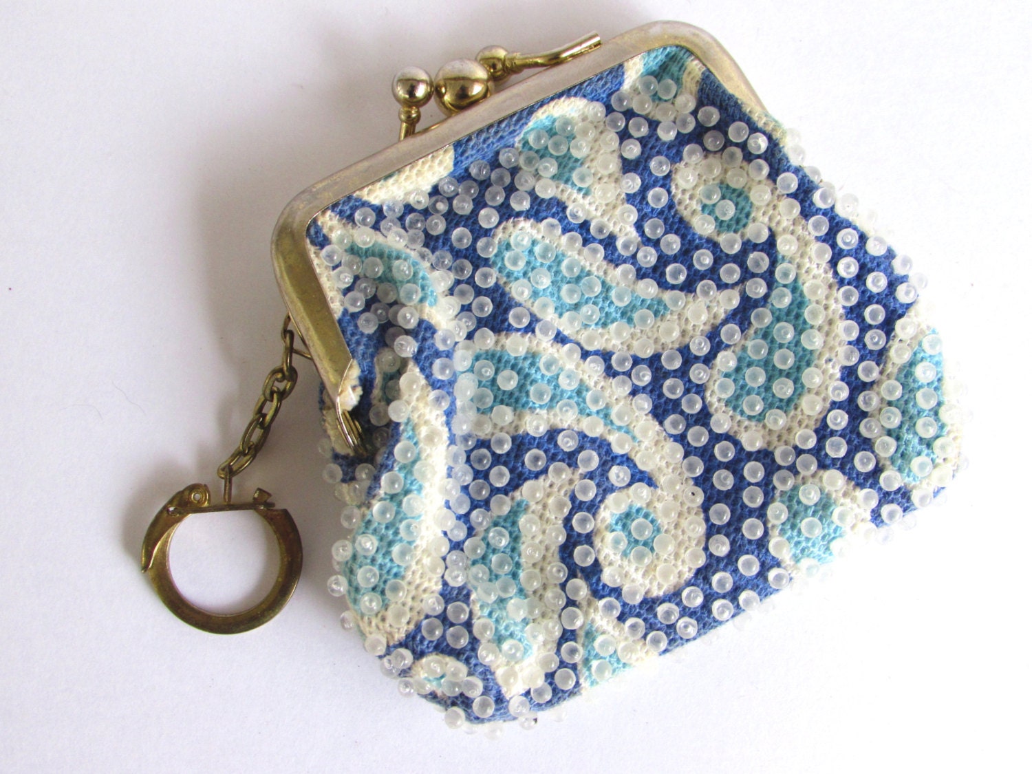 Vintage Beaded Coin Purse 1960s Fashion Blue by FoxLaneVintage