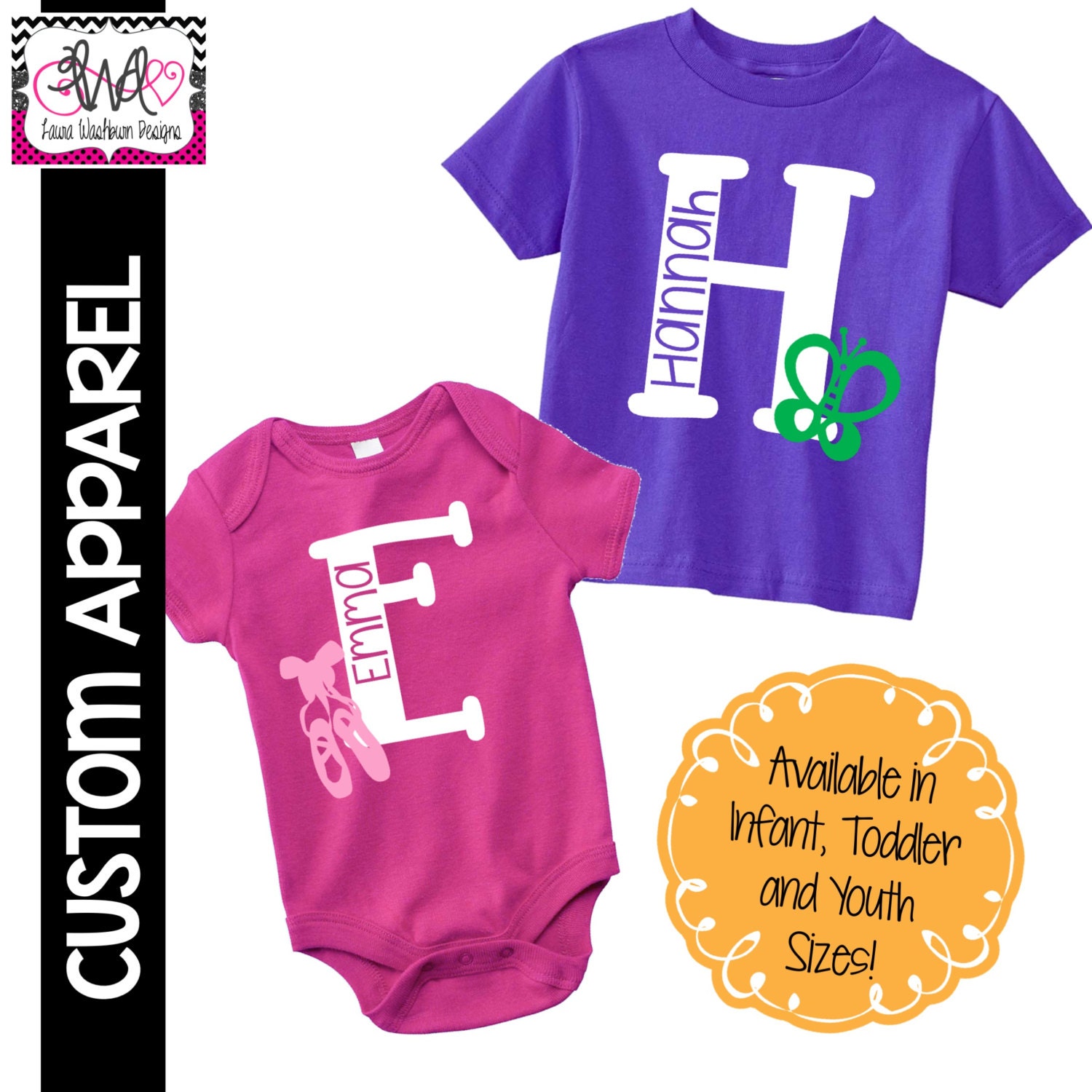 CUSTOM APPAREL Custom Monogram Girl Theme Infant Toddler