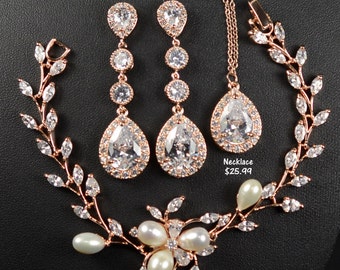 Wedding Jewelry Bridesmaid Gift Bridesmaid Jewelry Bridal Jewelry rose gold long Drop Earrings Cubic Zirconia dangle Earring,bridesmaid gift