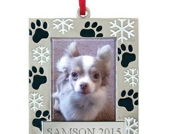 Pet Paws Photo Frame Ornament, Gift for Pet Lovers, Christmas, Engraved, Personalized
