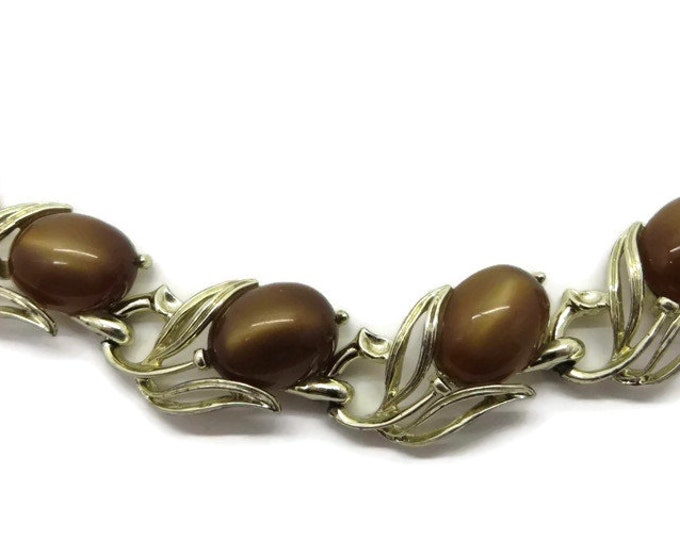 Vintage Lisner Moonglow Bracelet, Gold Tone Brown Moonglow Bracelet, Signed Designer Jewelry