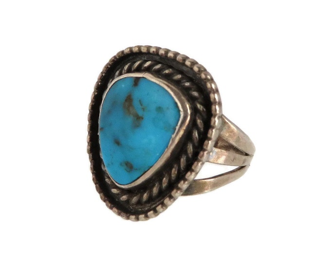 Sterling Silver Turquoise Ring - Vintage Navajo Braided Triangle Ring, Size 5.5, Gift for Her