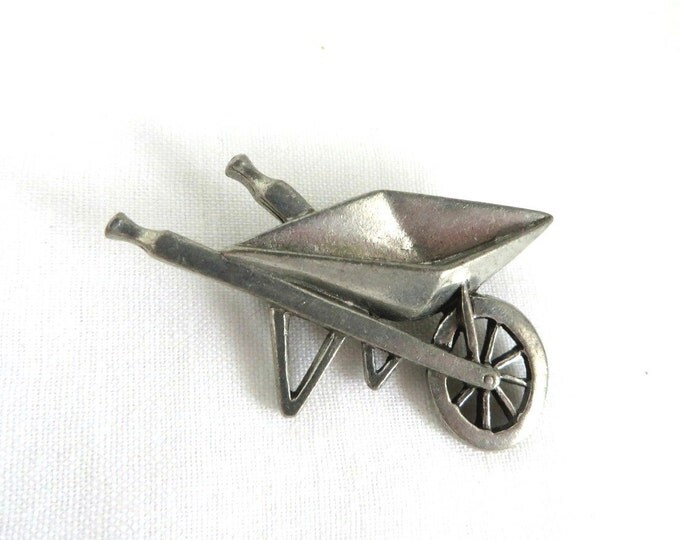 CLIFT Pewter Wheelbarrow Brooch, Vintage Pin