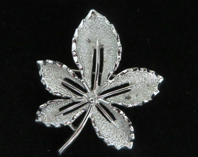 Sarah Coventry Silver Tone Leaf Pin - Vintage Matte Silver Leaf Brooch