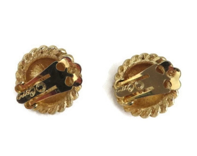 Coro Domed Button Earrings, Vintage Gold Tone Designer Clip-on Earrings, Gift for Her
