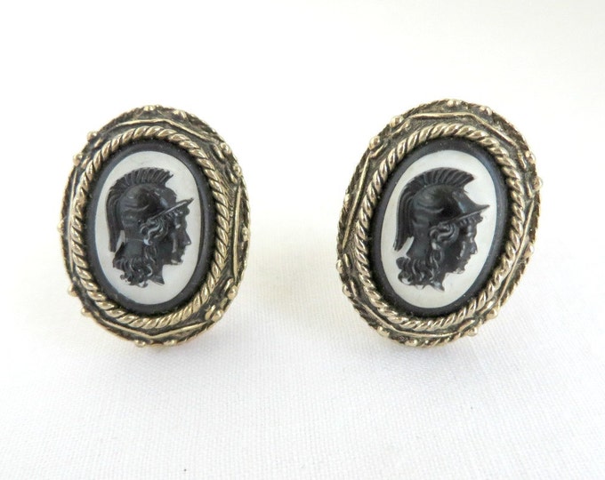 Roman Solider Cuff Links, Vintage Cameo Cufflinks, Men's Suit Accessory, Perfect Gift for Him, Gift Box