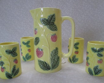 Yellow Ceramic Strawberry Breakfast Juice Set