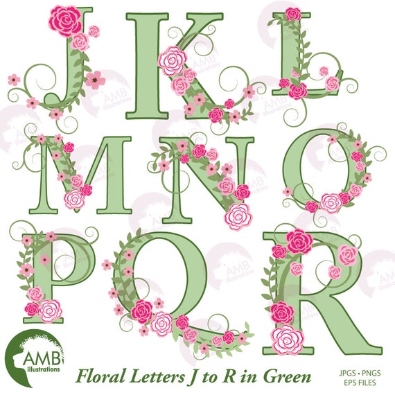 Floral Alphabet clipart Wedding Floral Letters in Green