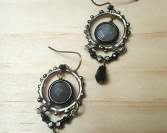 Earrings, Ionized Hematite and Labradorite with Silver-Plated Chain