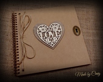 Square Scrapbook, Vintage Style, Photo Album/Guest Book, Wedding/Engagement Gift, Birthday/Valentines Present, Brown Kraft, Rustic