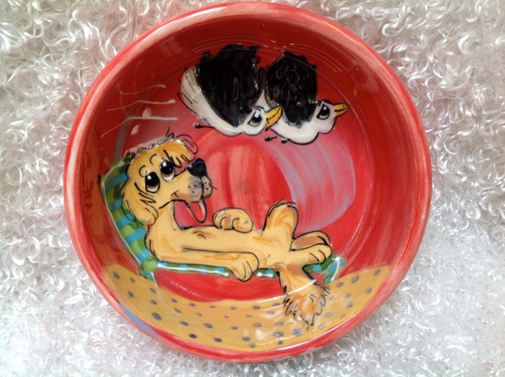 Hand Painted Dog Bowl / Ceramic Dog Bowl / Custom Dog bowl