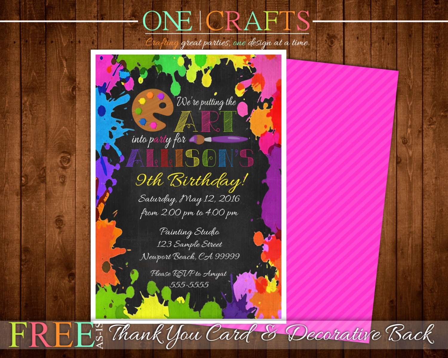 Painting Art Party Invitation With Chalkboard DIY Printing